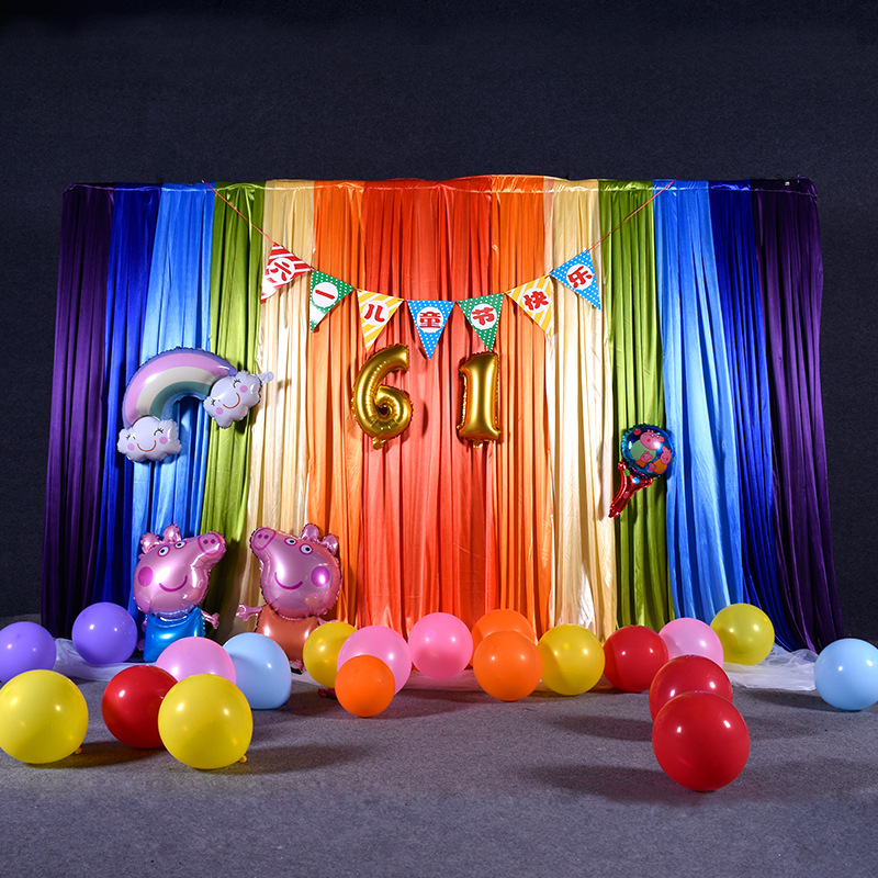 六一儿童节舞台幕布婚礼背景墙布置彩虹纱布幔幼儿园活动装饰帷幔