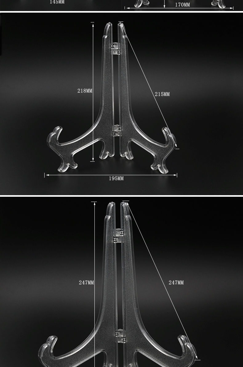 直销盘子支架 商品样品展示陶瓷盘托架三角折叠盘架 透明塑料支架