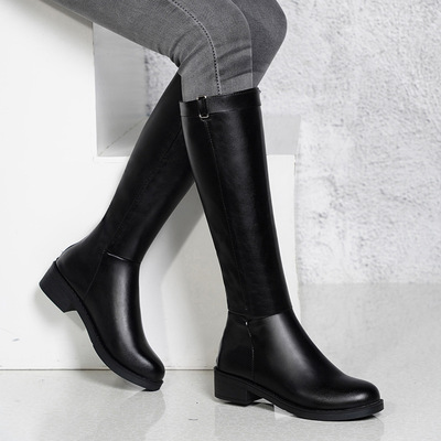 2019秋款长靴骑士靴女中筒平底半高筒皮靴英伦帅气马靴长筒靴子女