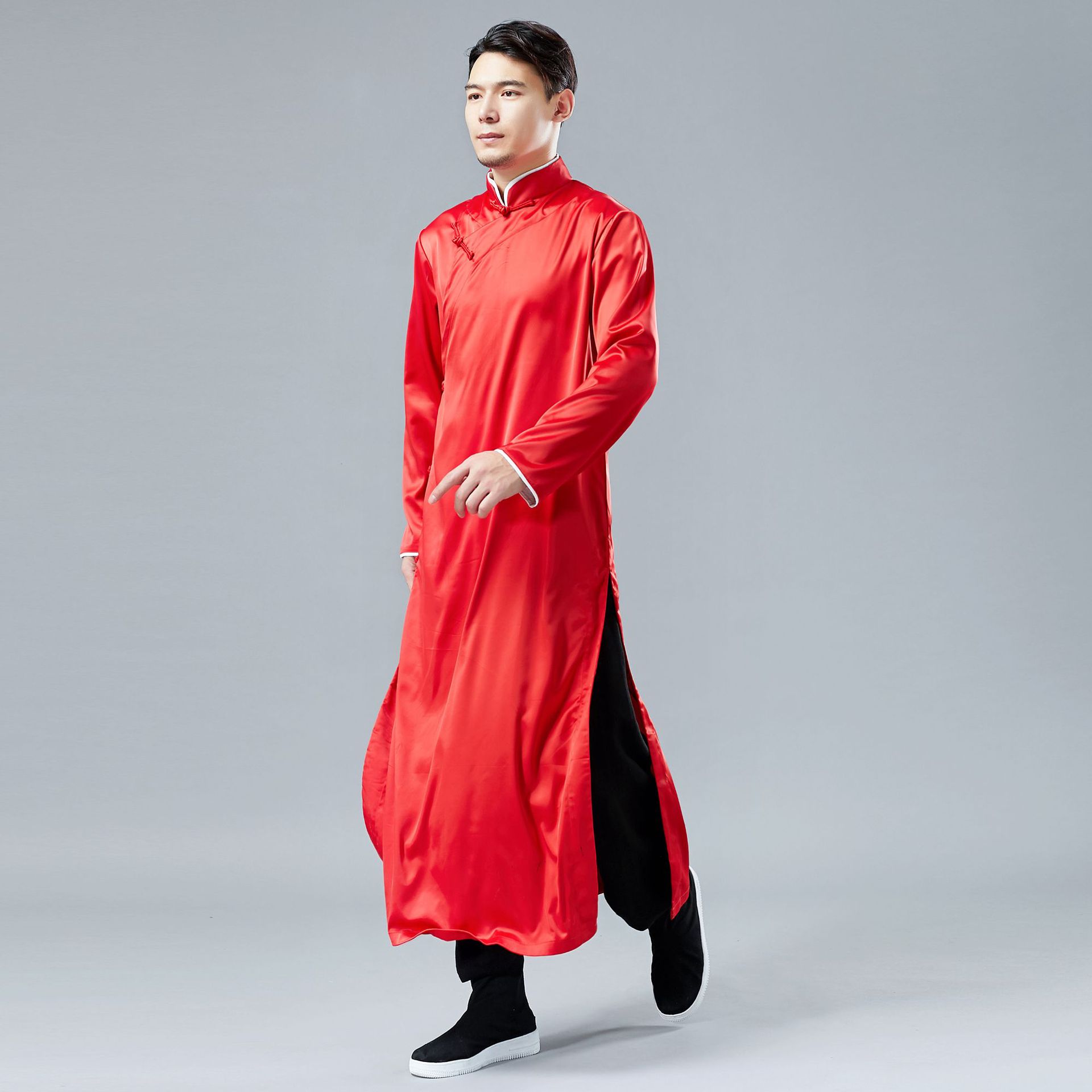 原创新款 缎面长衫 男唐装民国风长袍马褂相声服中国风民族服装