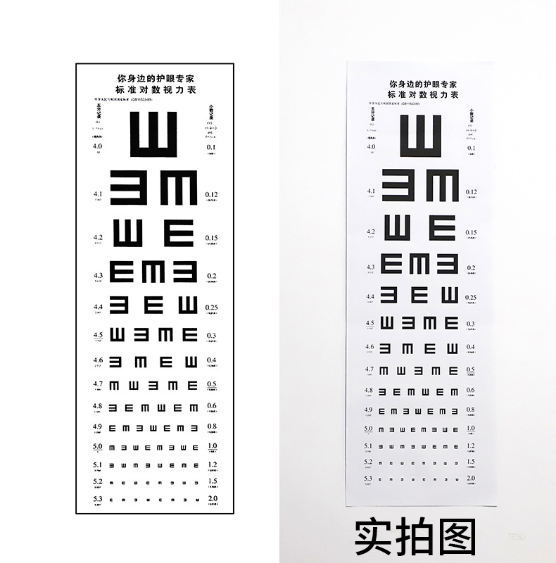 眼镜配件 纸质 视力表 家用测试挂图 对数表 批发 尺寸75x25cm