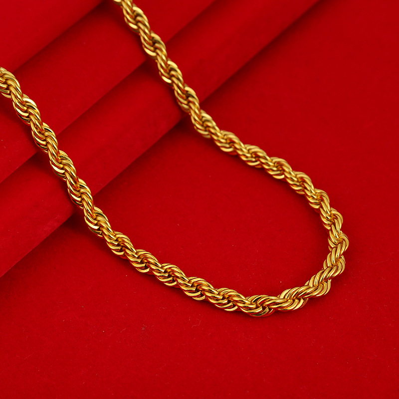 新款麻花链时尚百搭项链男士霸气首饰18k仿金锁骨链六角现货批发