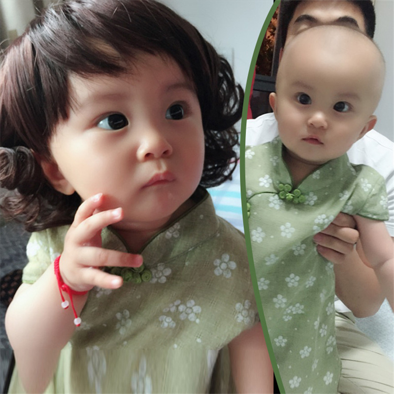 儿童假发短款卷发婴幼儿拍照摄影棕色黑色斜刘海短发厂家批发现货