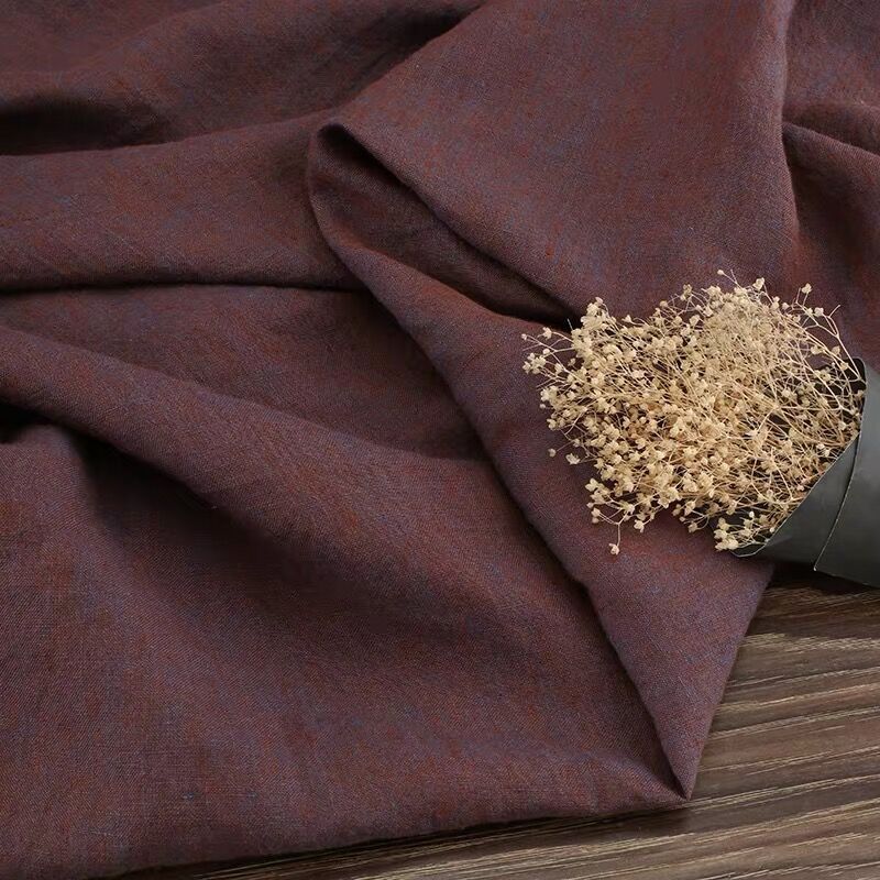 士林纯亚麻色织布 双色亚麻面料 平纹麻料素色复古汉服面料