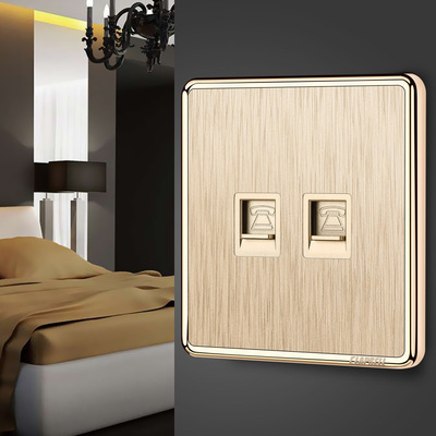 3只 双香槟金国际电面板板86型墙壁家用工大开关插座拉丝金86型香