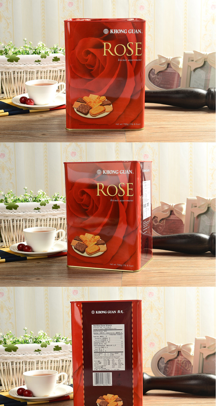 年货 新加坡进口康元玫瑰什锦曲奇饼干rose 桶装礼盒700g*6桶/箱
