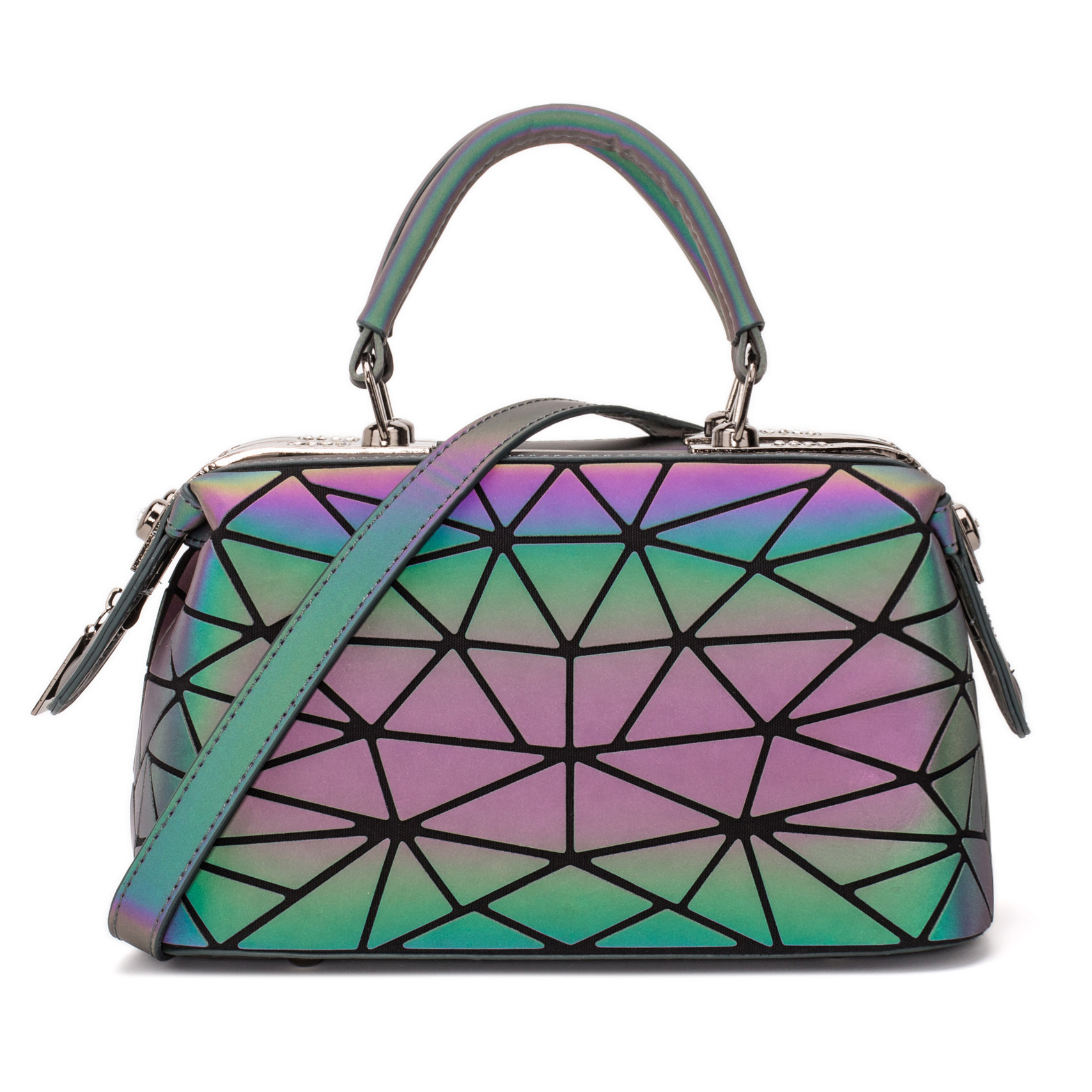 欧美时尚新款定型女包pu夜光渐变色菱格女士手提包广州