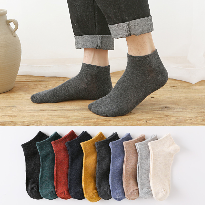 168-Pin Men's Pure Color Cotton Ankle Socks Short Socks Stall Male Socks Y-Type Anti-Slip Sports Cotton Sock Wholesale