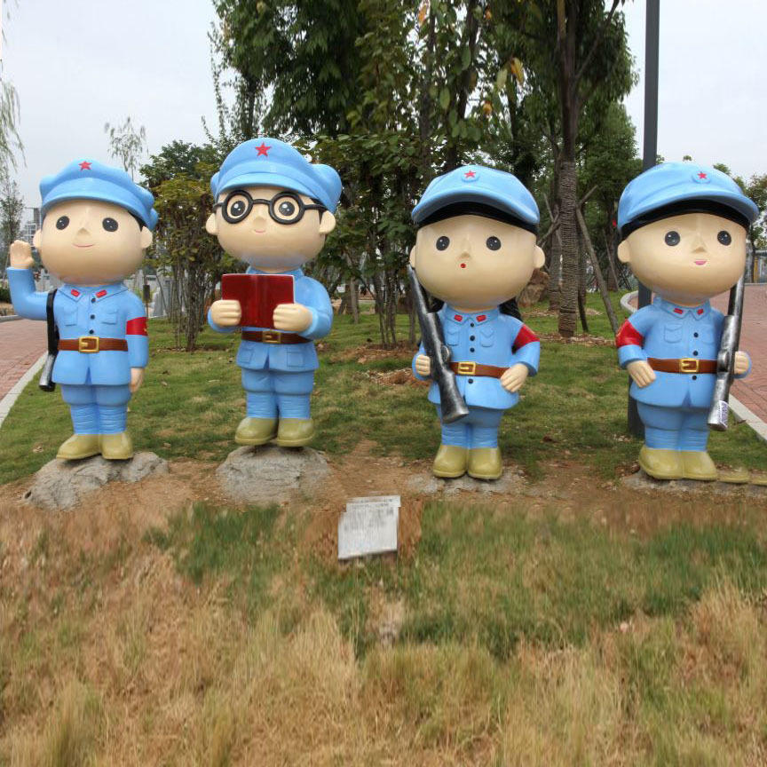 厂家定制玻璃钢树脂雕塑小红军八路军卡通人物园林广场公园摆件