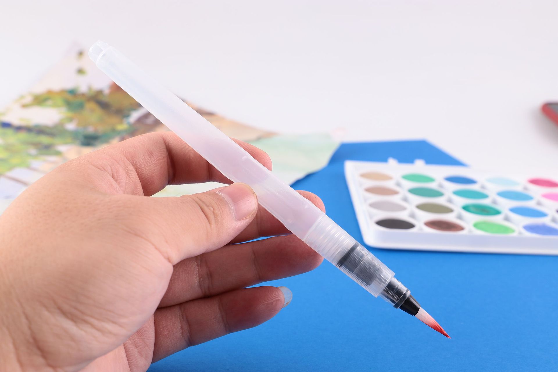 批发6支自来水笔套装尼龙储水毛笔固体水彩画水溶彩铅画笔