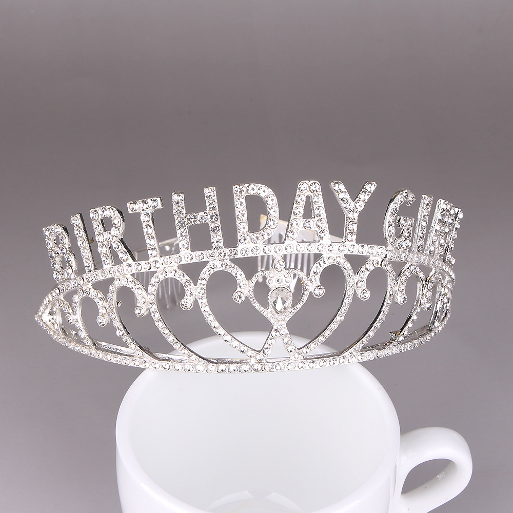 女孩生日皇冠发冠蛋糕装饰金属王冠合金镶水钻英文字母头饰