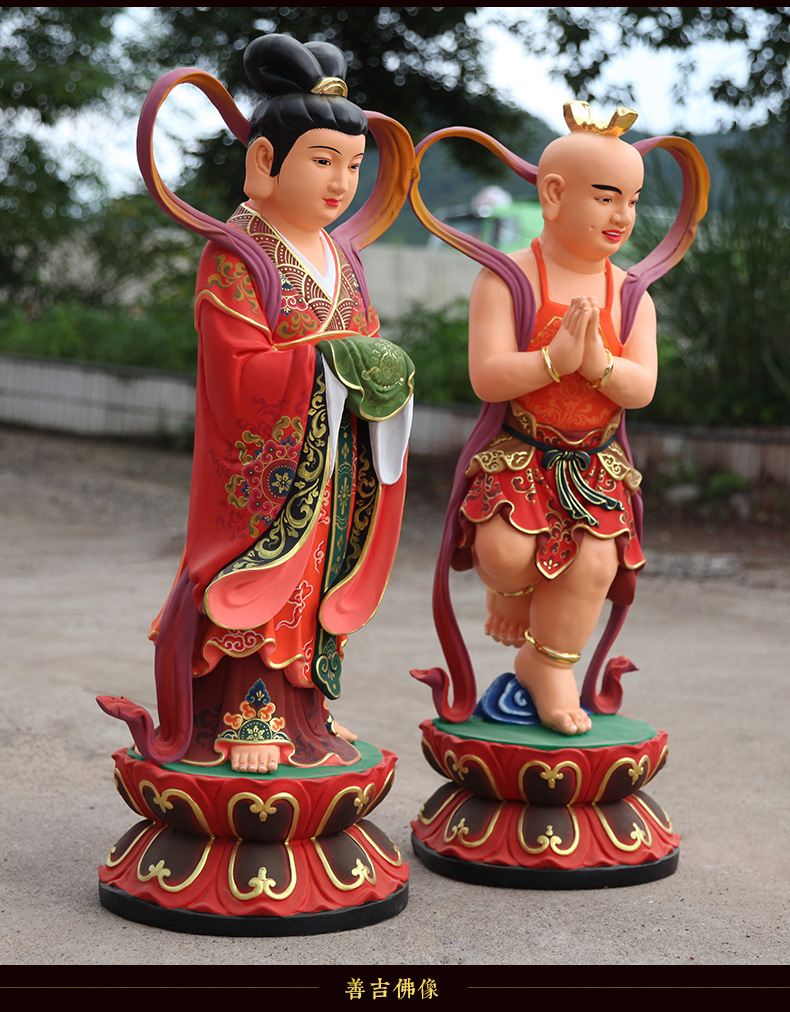 树脂彩绘童男童女1米1金童玉女佛像观音弟子善财龙女寺庙开光佛像