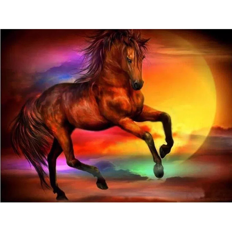 跨境diy新款5d钻石画客厅爆款 夕阳烈马卧室十字绣砖石贴钻画批发