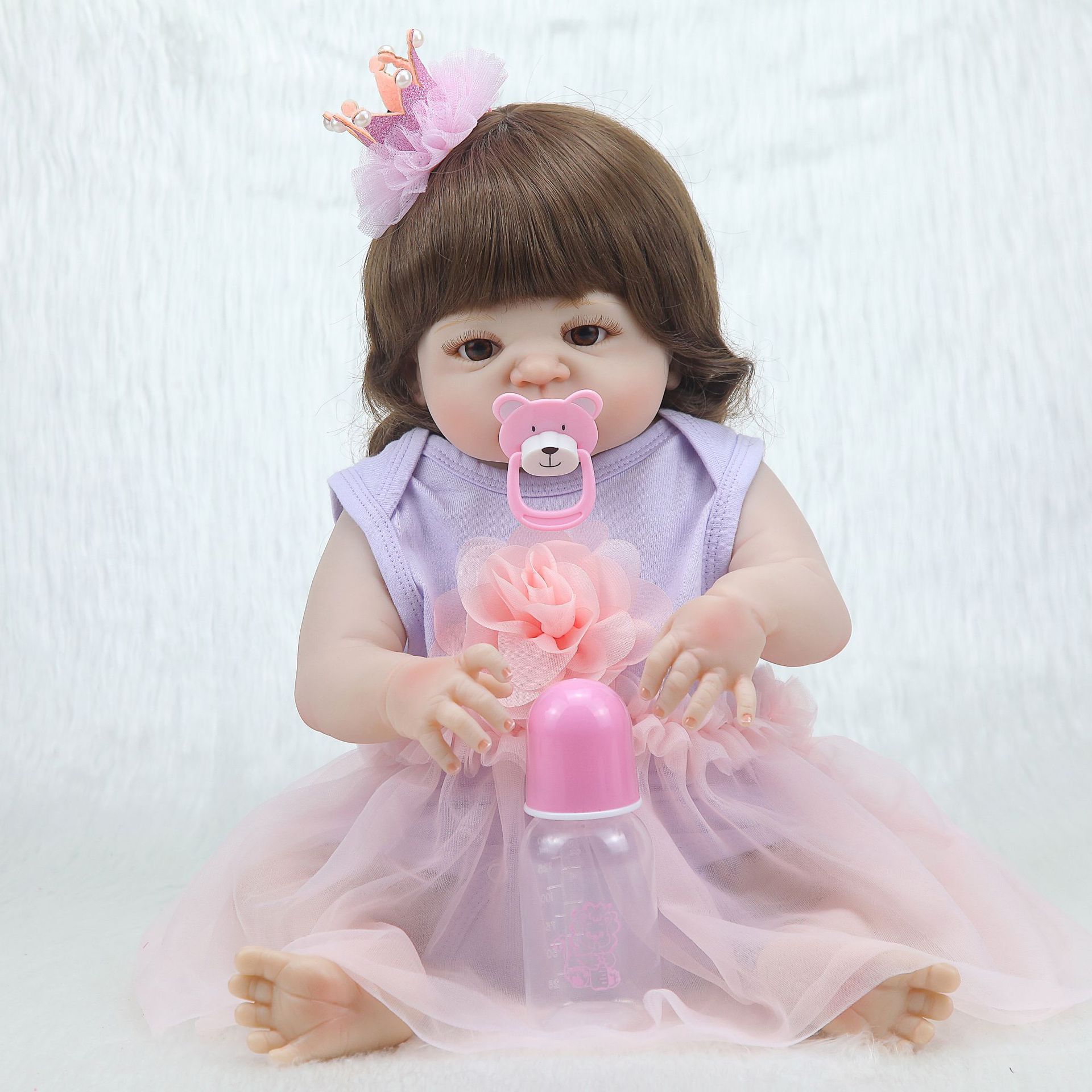 55cm小熊磁奶嘴全胶 可入水洗澡 仿真重生婴儿娃娃陪伴孩子好玩具