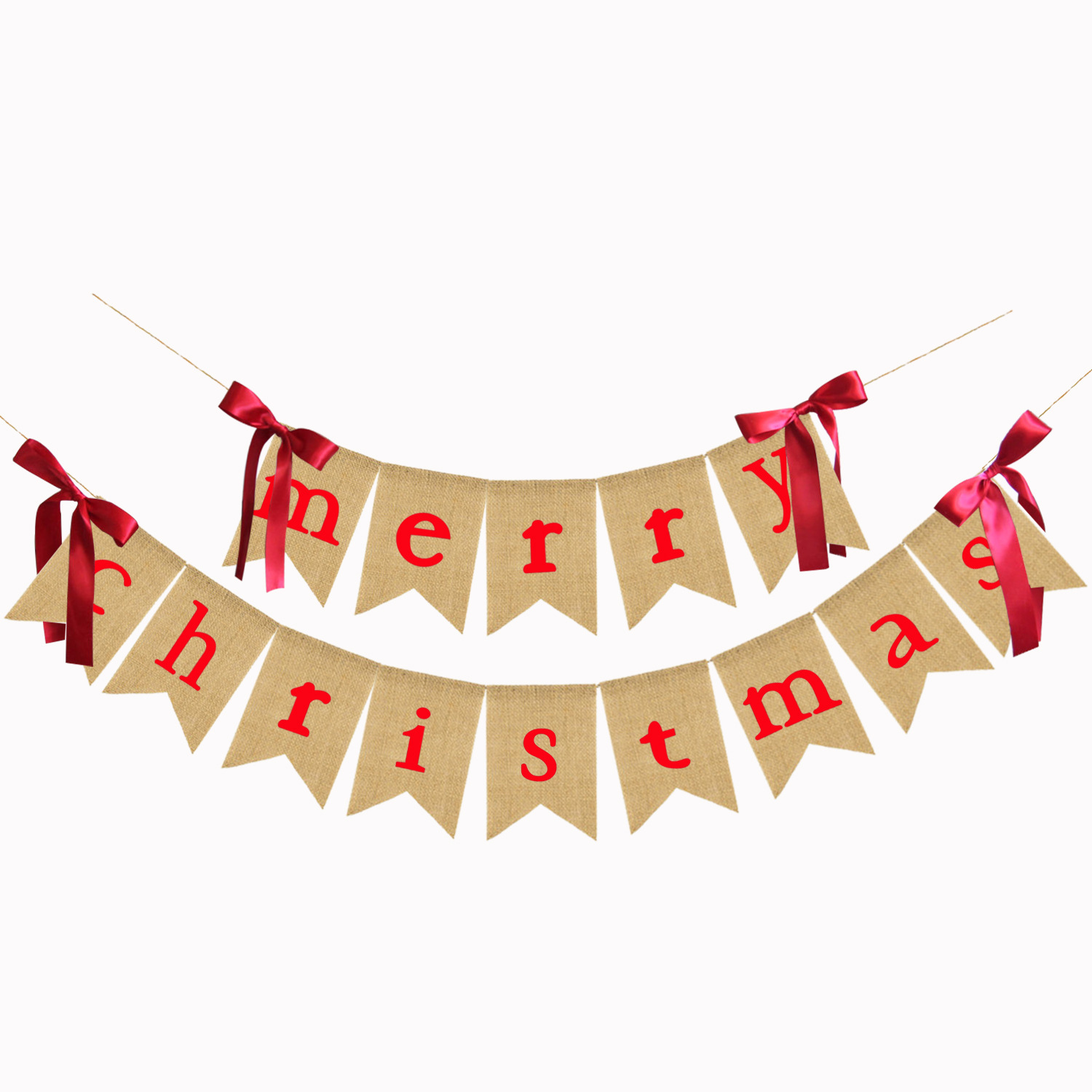 厂家直供麻布圣诞拉旗merry christmas圣诞横幅