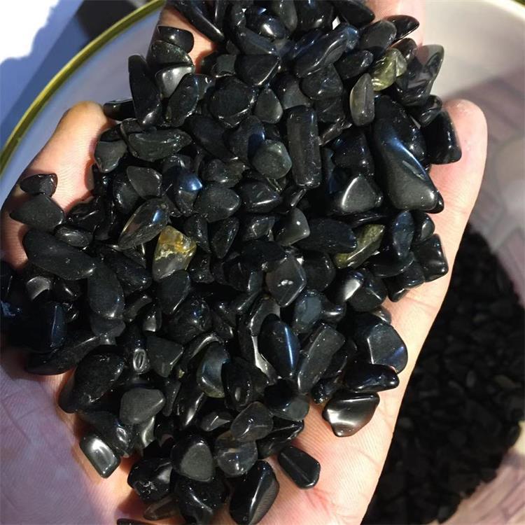 厂家批发天然黑曜石水晶碎石消磁原石供佛修曼扎宝石鱼缸花盆景石