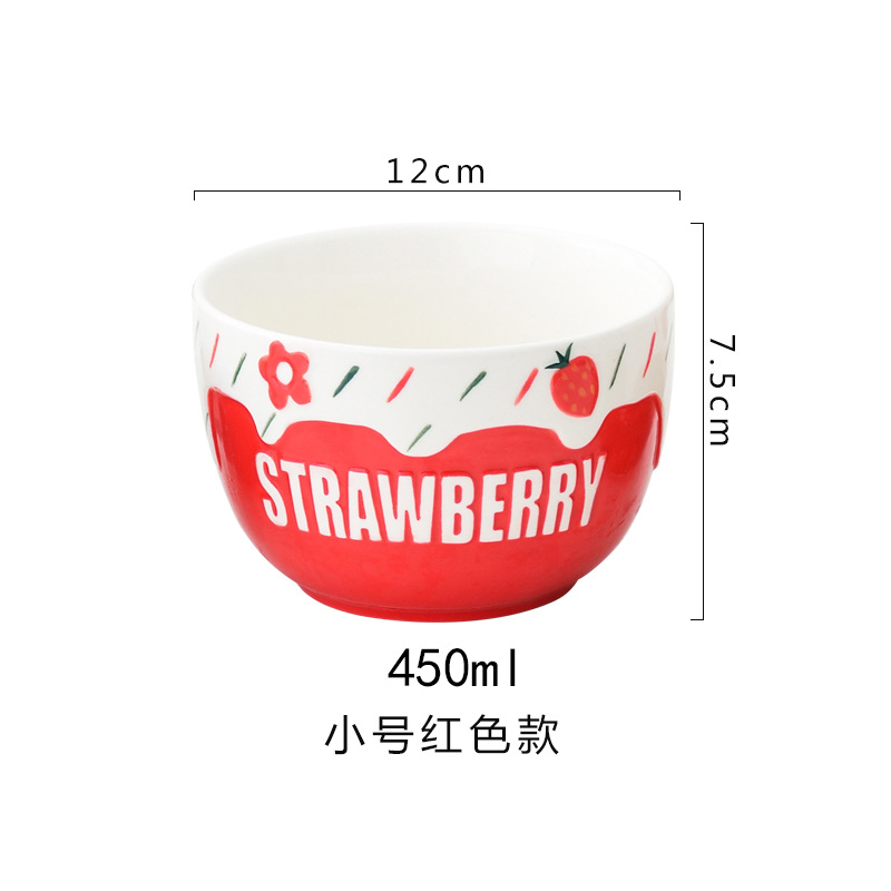 Internet Celebrity Salad Bowl Christmas Bowl Red Strawberry Ceramic Cute Girl Heart Dessert Bowl Breakfast Noodle Bowl Household Tableware