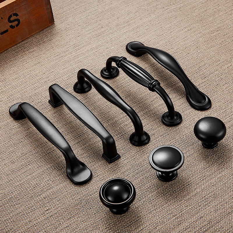 哑黑铝合金黑色拉手美式北欧现代简约实心抽屉橱柜衣柜门拉手把手
