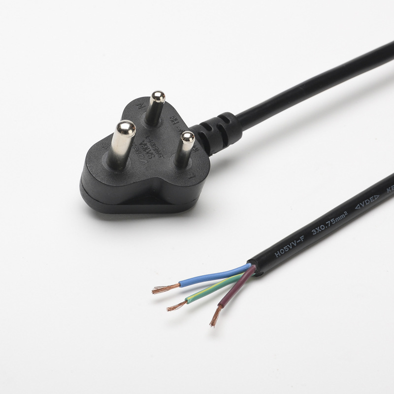 小南非三插单头电源线 中东0.75平方1.5米南非三芯裸尾插头电源线