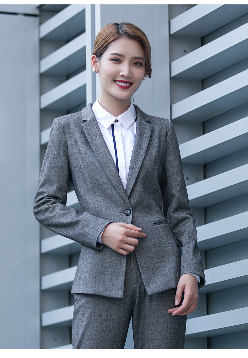 女装新款2019秋冬小西装一粒扣商务休闲隐条纹职业西服套装正装女
