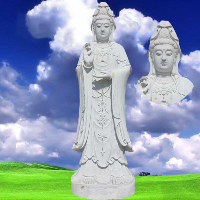 石雕观音佛像汉白玉阿弥陀佛南海雕塑三世佛寺庙禅意供奉佛像摆件