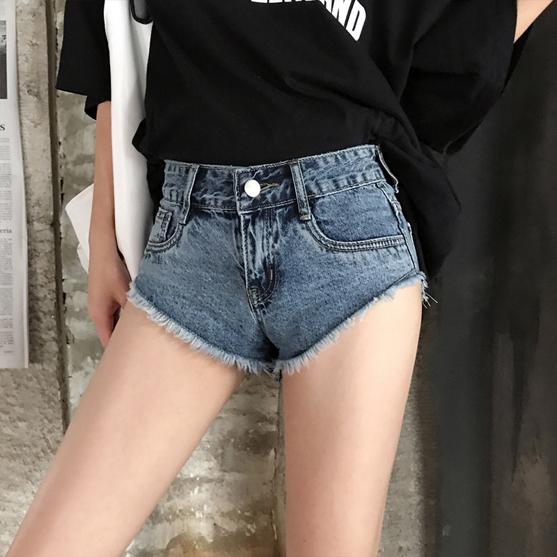 HME Children 2023 New Trendy Low Waist Women's Jeans Cat Fringe Korean Style Ultra Short Denim Shorts Women