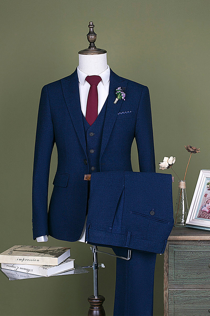 男士西装套装西服三件套新郎结婚礼服韩版修身商务职业上班正装蓝