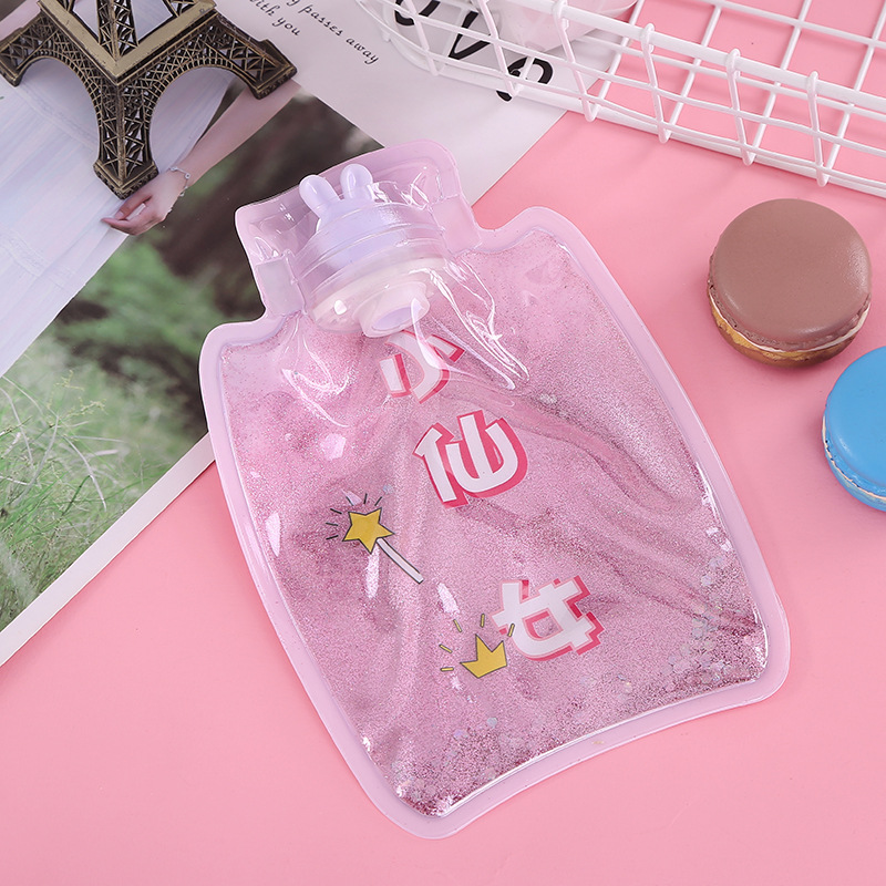 Cartoon Cute Quicksand Hot Water Bag Small Girl Transparent Water Injection Mini Portable Hand Warmer Factory Direct Sales