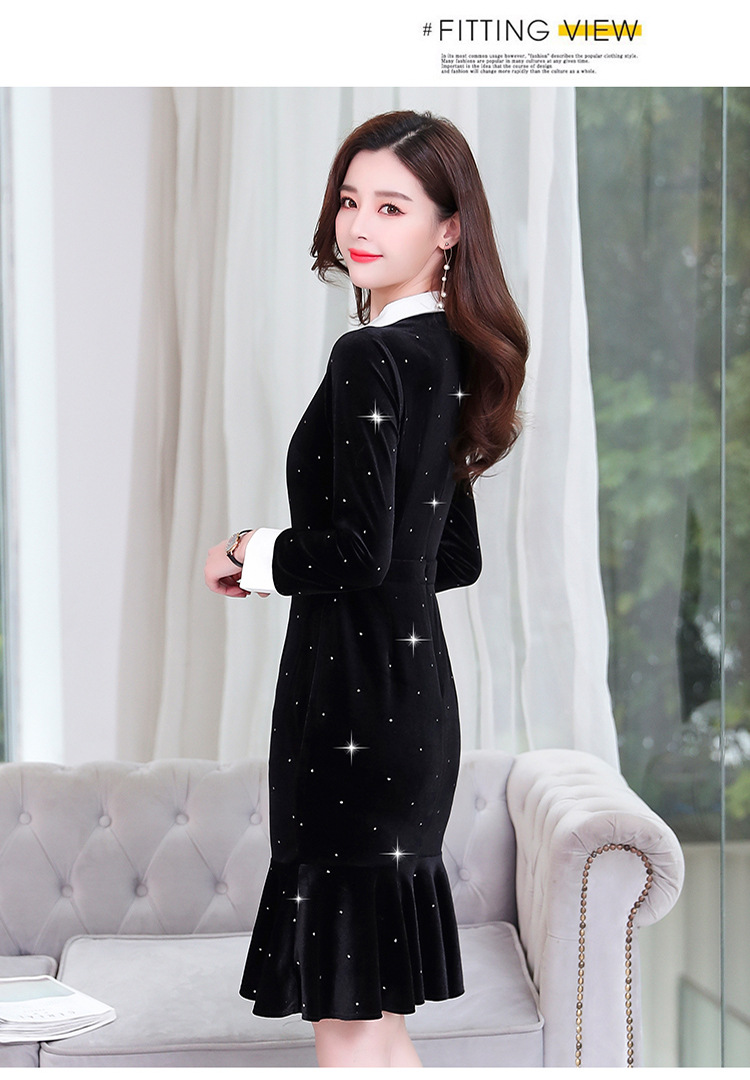 金丝绒连衣裙女春秋2020新款女装高冷御姐风成熟气质黑色鱼尾裙子