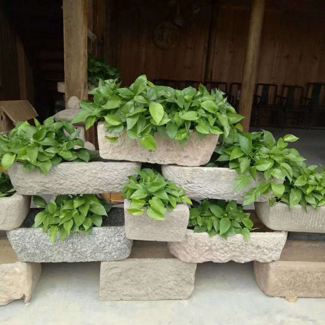 石雕老石磨石槽流水摆件 旧石器庭院景观组合老石槽流水摆件