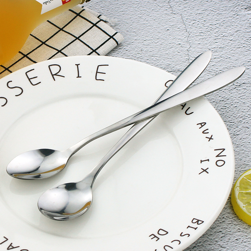 加厚光柄系列不锈钢餐具长柄咖啡勺 长冰勺蜂蜜勺搅拌勺 激光logo