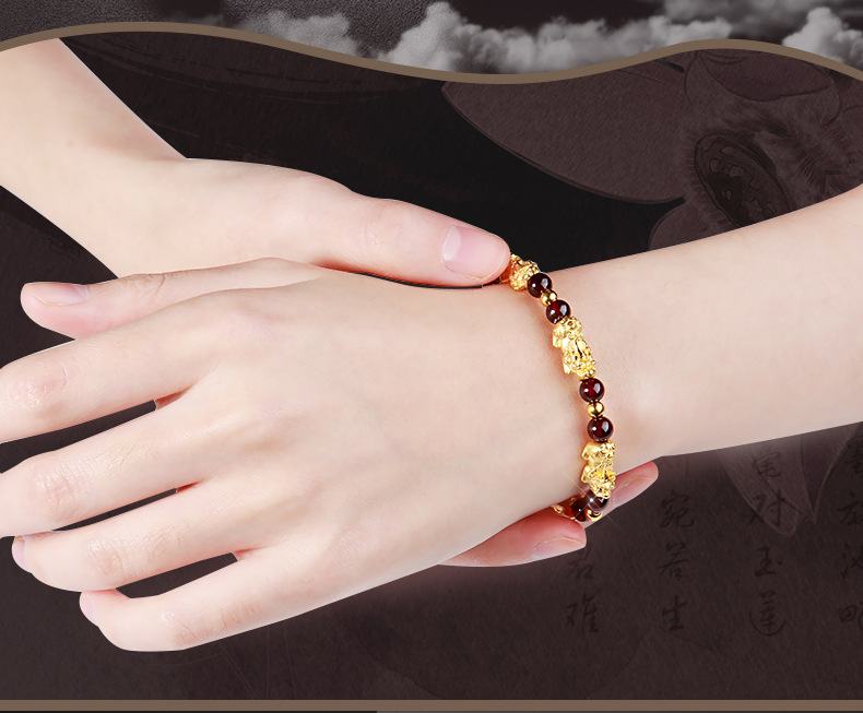 仿黄金3d硬金貔貅手链女款石榴石六貔貅手串微商拼多多爆款货源