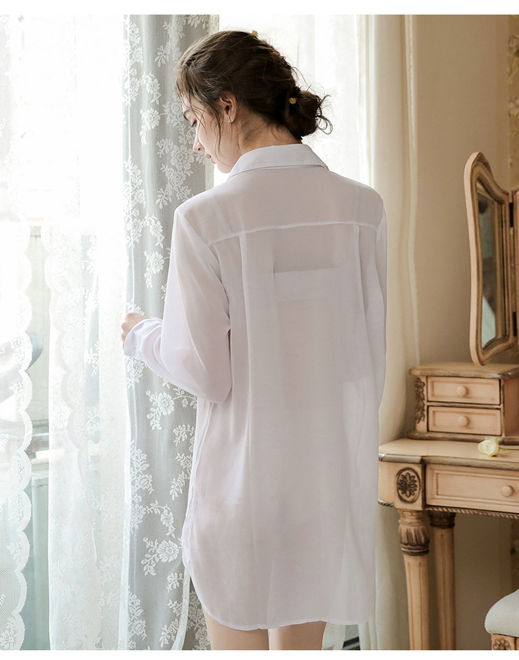 性感睡衣女透视衬衫情趣大码中长款宽松韩版bf风雪纺长款女衬衣