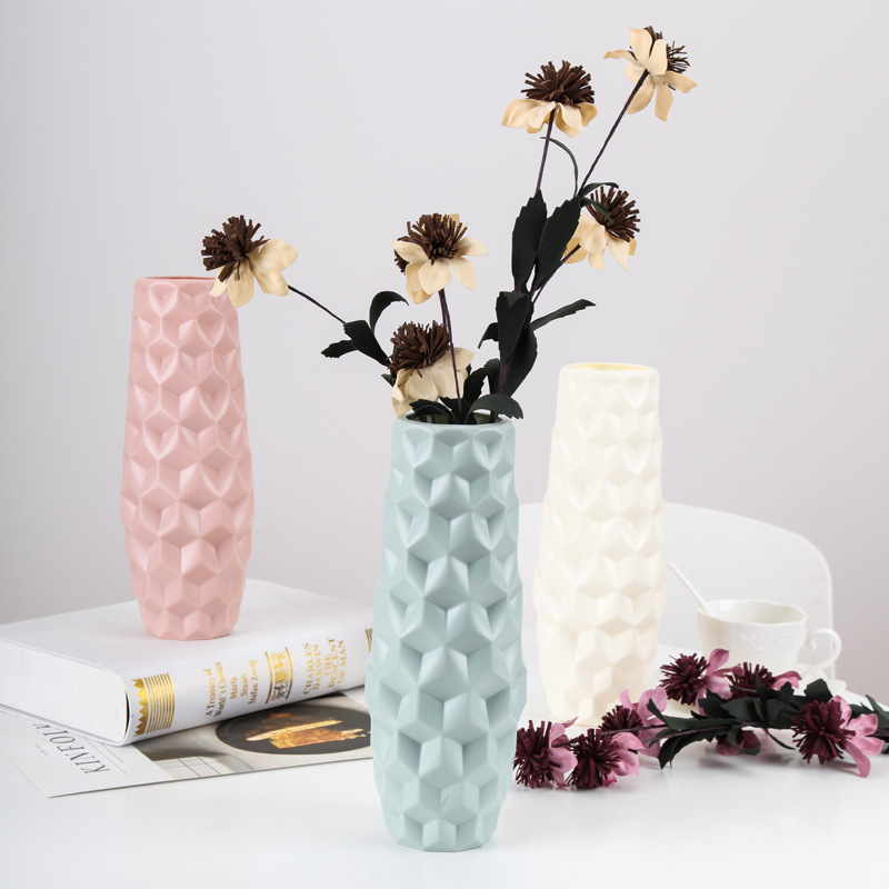 diamond-shaped imitation porcelain vase hydroponic wet and dry flower flower container living room flower arrangement decoration imitation glaze plastic vase