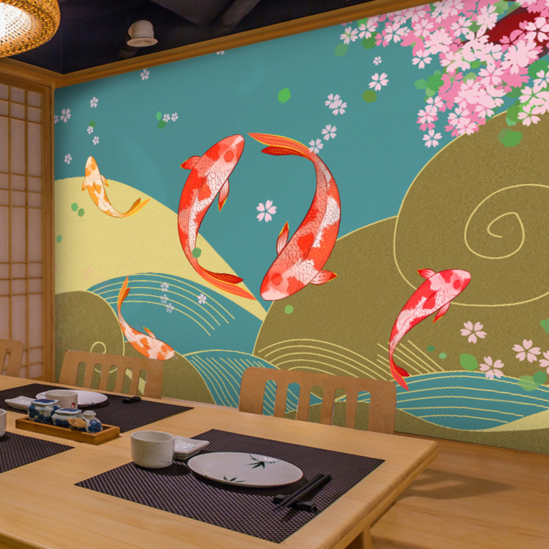 创意日式和风浮世绘墙纸刺身寿司料理店居酒屋艺术壁纸玄关装饰画