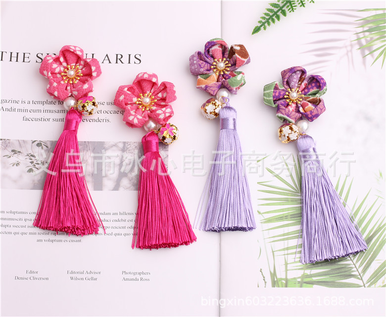 Semi-Finished Products Japanese Crepe Cherry Blossom Handmade Tassel Flowers Children's New Year Han Chinese Clothing Accessories Diy Hairpin Material