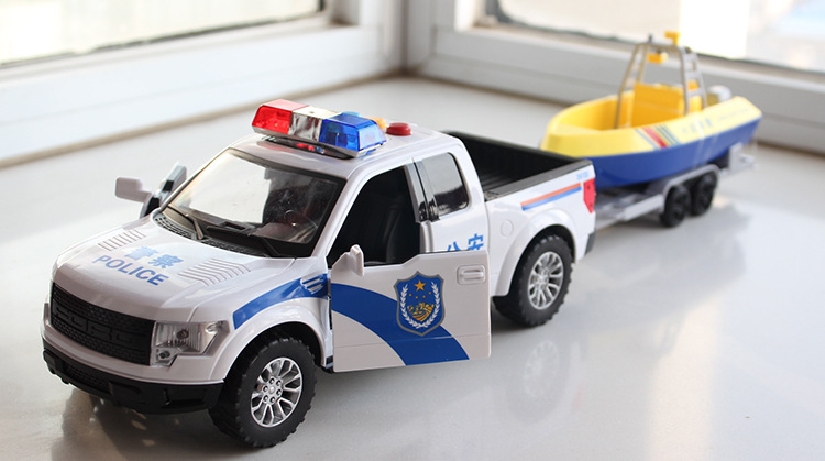 林达惯性车8045拖车仿真警车会讲故事的海警救援车男孩小汽车模型