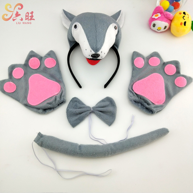 儿童演出头饰大灰狼头箍发卡舞台演出动物批发化妆舞会灰太狼发箍