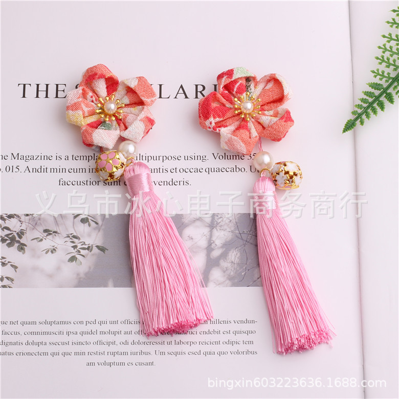 Semi-Finished Products Japanese Crepe Cherry Blossom Handmade Tassel Flowers Children's New Year Han Chinese Clothing Accessories Diy Hairpin Material