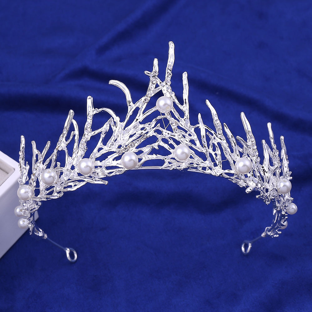 欧美热销结婚头饰 海草镶水钻串珍珠手工新娘皇冠 婚礼生日配饰
