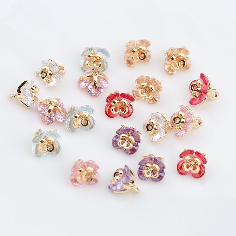 Hanging Plated Color Retaining Zircon Micro-Inlaid Sweet Alyssum Four-Petal Flower Pendant 7mm Copper with DIY Hairpin Material