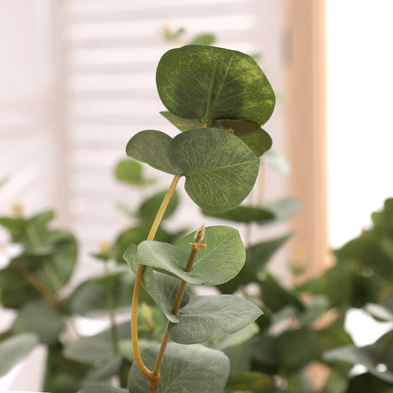 新品批发仿真单支尤加利圆叶绢布尤加利金钱叶仿真绿植人造花厂家