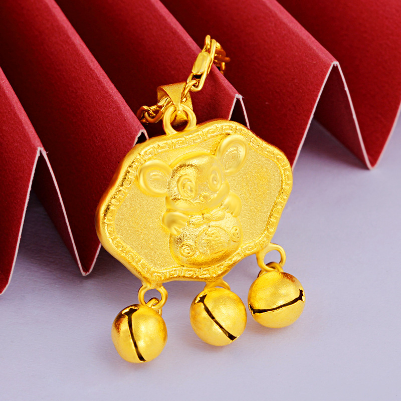 金鼠项链坠沙金老鼠镀黄金鼠老鼠项链女鼠年本命年小生肖鼠