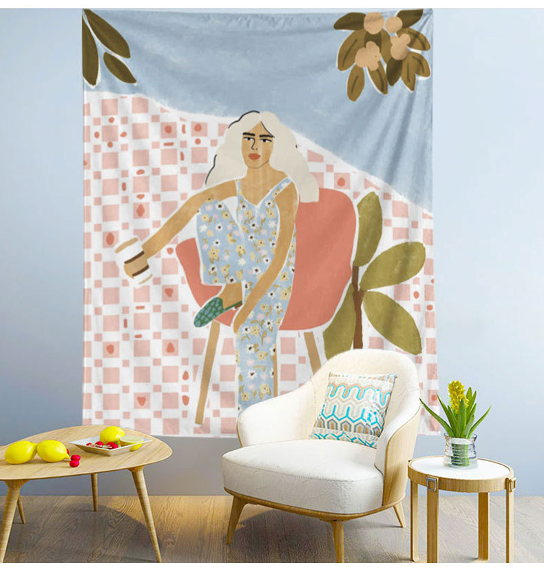 欧美ins插画挂画挂毯墙壁装饰挂画民宿直播间改造沙发床头背景布