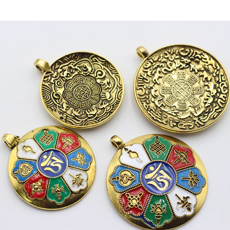 滴油吉祥八宝吊坠 九宫八卦十二生肖腰牌挂件 藏传六字真言饰品