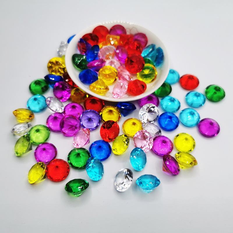 19mm七彩钻石柜台摆件婚庆水晶钻塑料钻儿童宝石幸运石亚克力尖钻