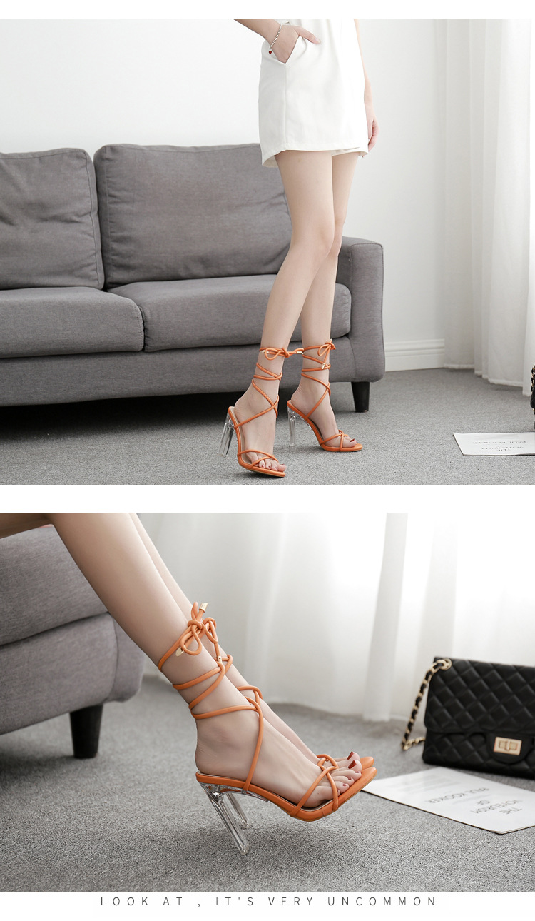 women shoes2019欧美外贸夏季新款脚踝系带透明时装高跟凉鞋性感