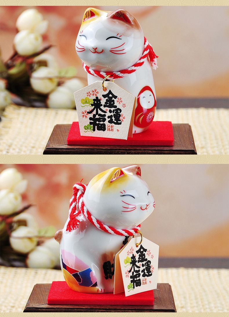 金石工坊 金运福来迷你招财猫陶瓷摆件结婚礼物家居饰品汽车摆件