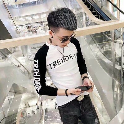 2019社会人精神小伙长袖t恤男韩版潮流网红同款修身体恤打底衫帅