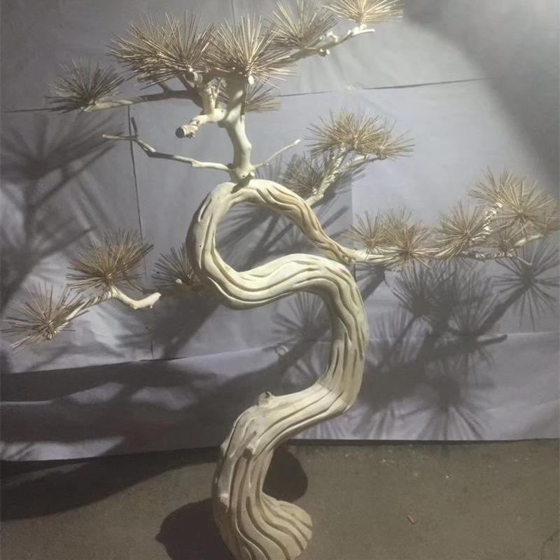 【实力商家】木雕松树 大型雪松室内装饰枯迎客松 套装田园假松树